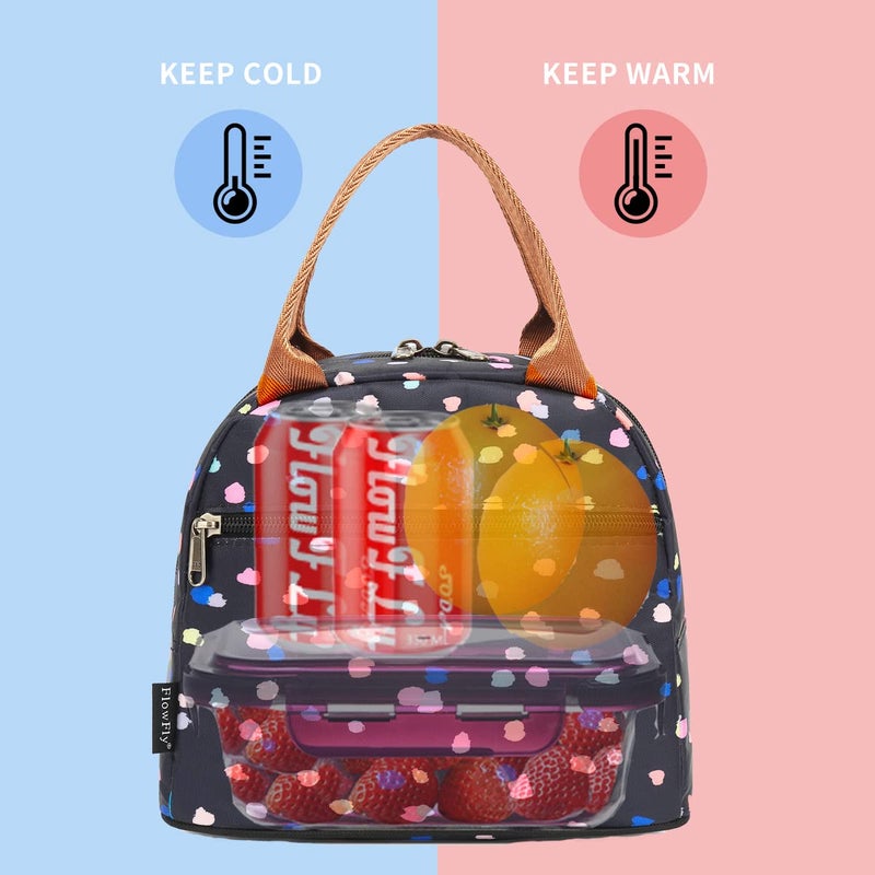 FlowFly Insulated Lunch Cooler Bag - Tote Organizer for Women/Men, Black Flower - Image 2
